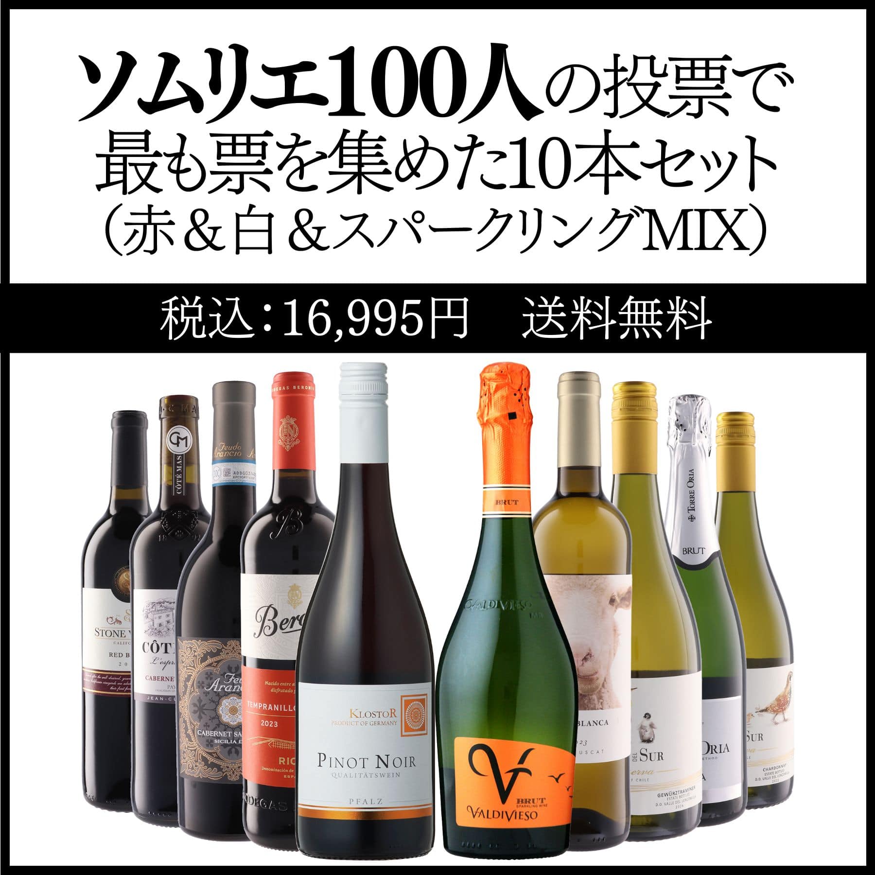ソムリエ100人の投票で最も票を集めた10本セット<赤&白&スパークリングMIX>