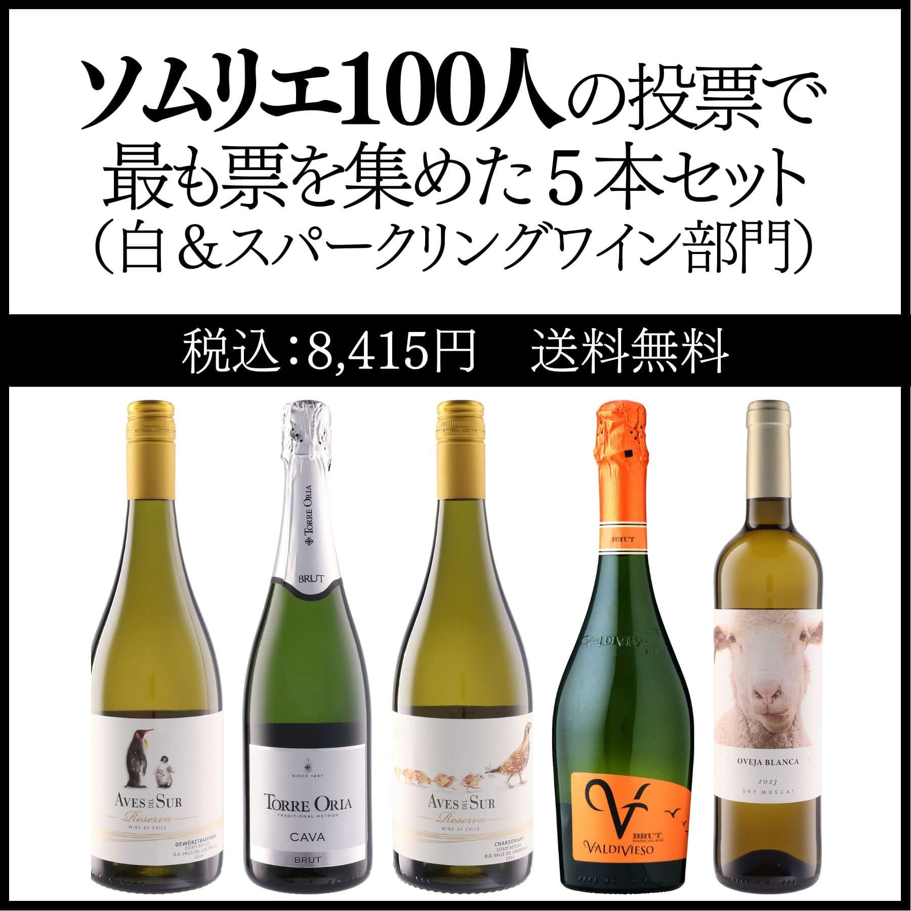 ソムリエ100人の投票で最も票を集めた5本セット<白&スパークリング部門2025>